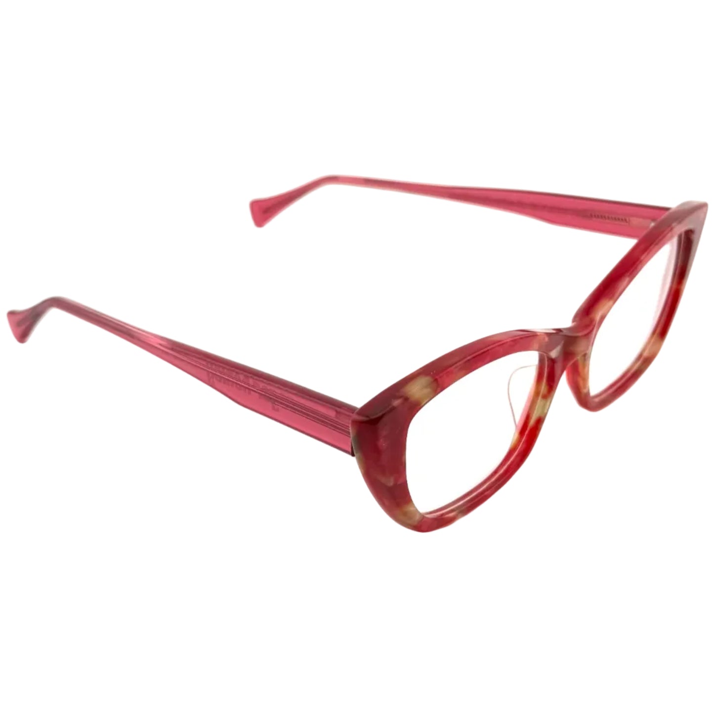 Red cat-eye glasses on a white background