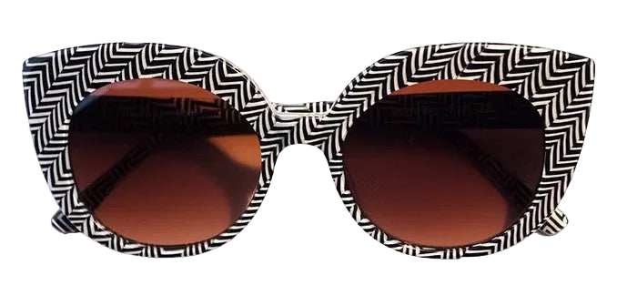 A pair of red round cat-eye sunglasses with tinted lenses.