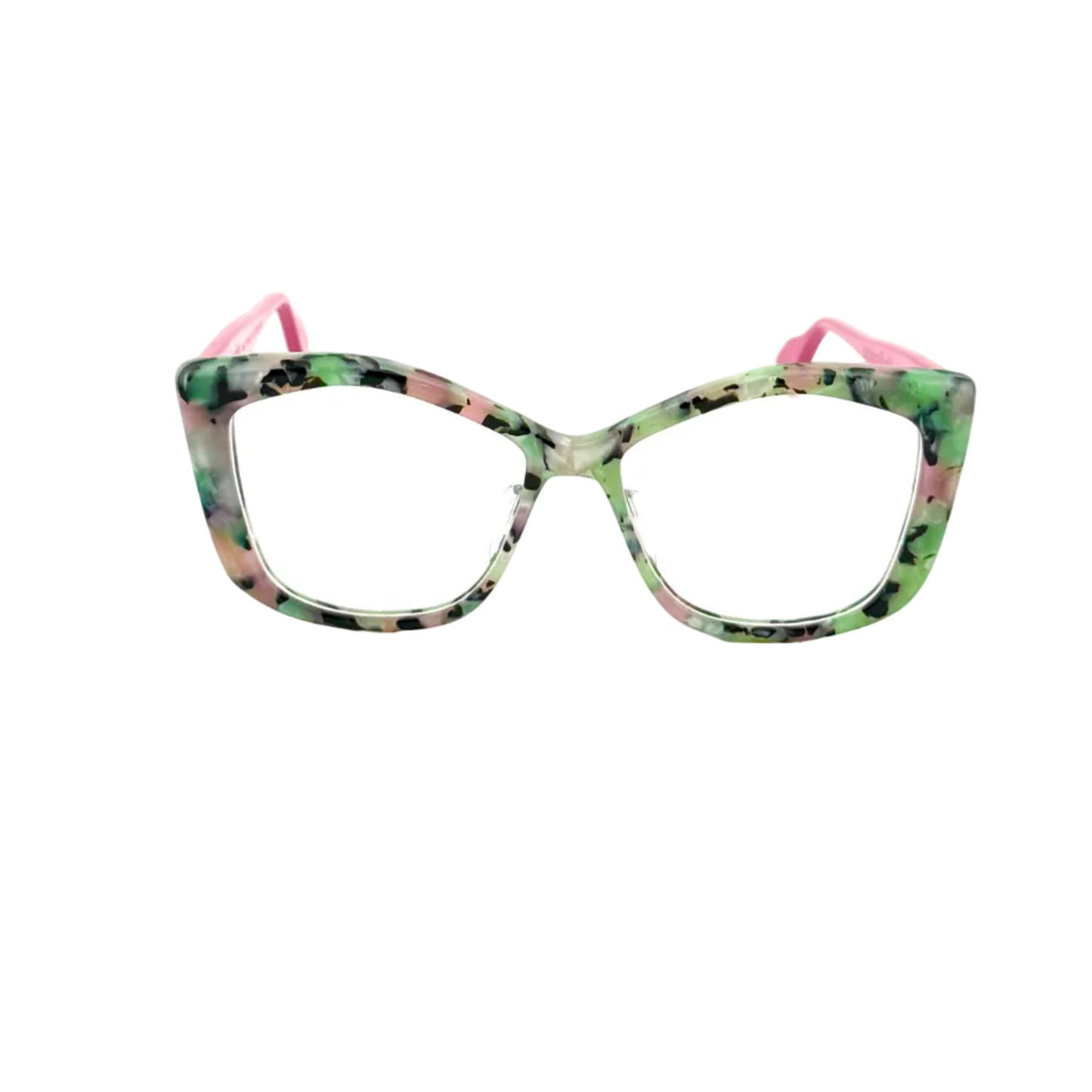 Floral-patterned eyeglasses on a white background