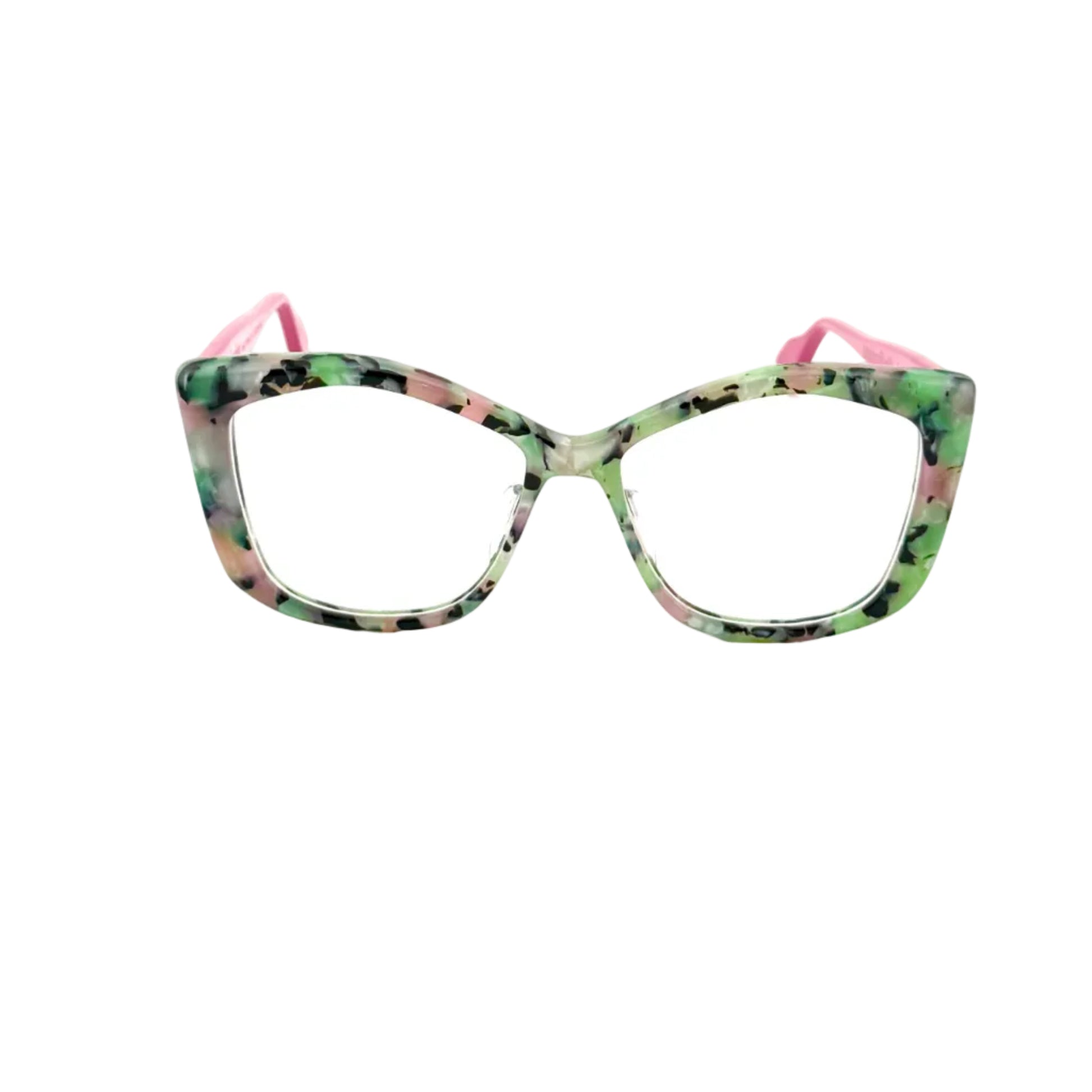Floral-patterned eyeglasses on a white background