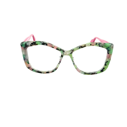 Floral-patterned eyeglasses on a white background