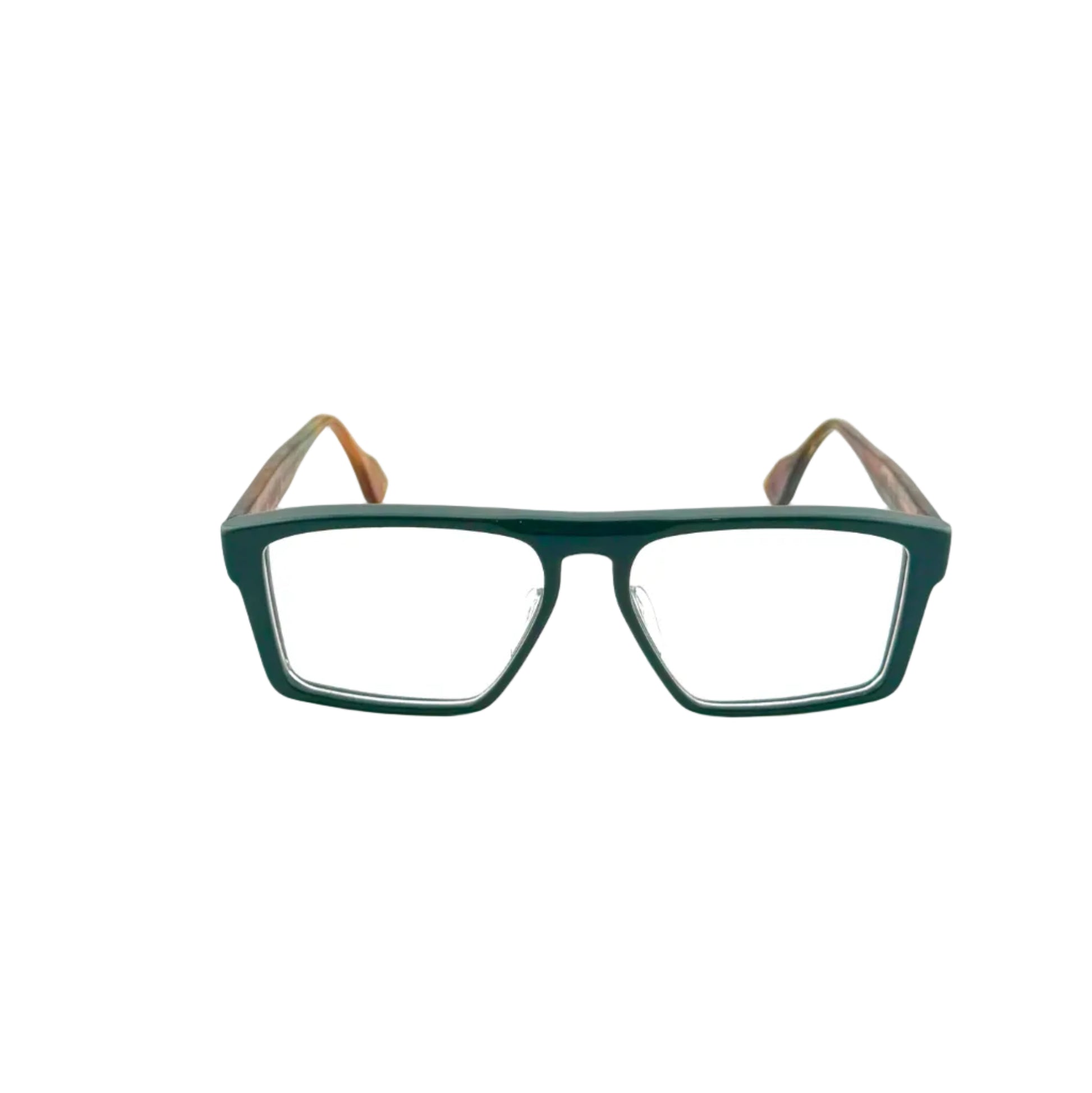Green eyeglasses on a white background
