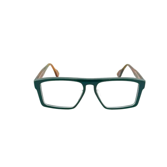 Green eyeglasses on a white background