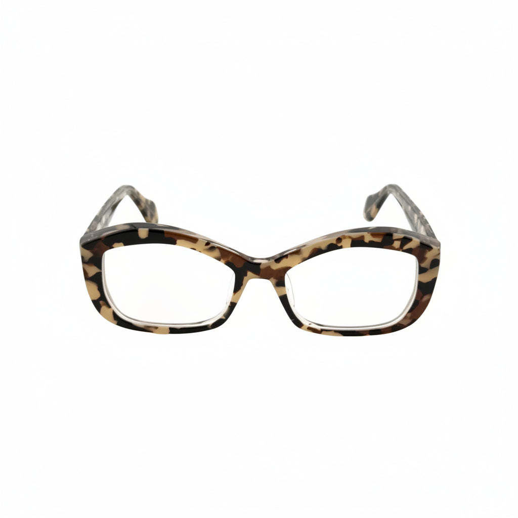 Tortoiseshell eyeglasses on a white background