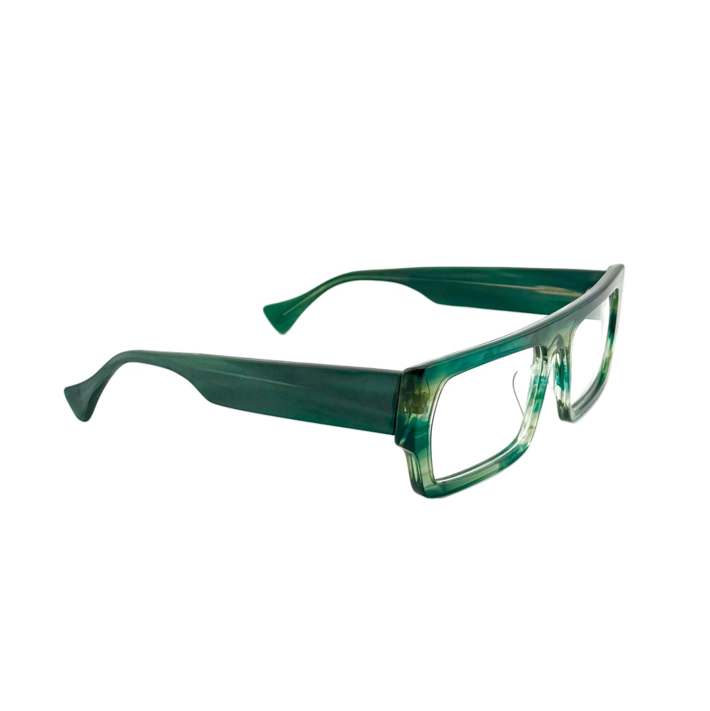 Green eyeglasses on a white background