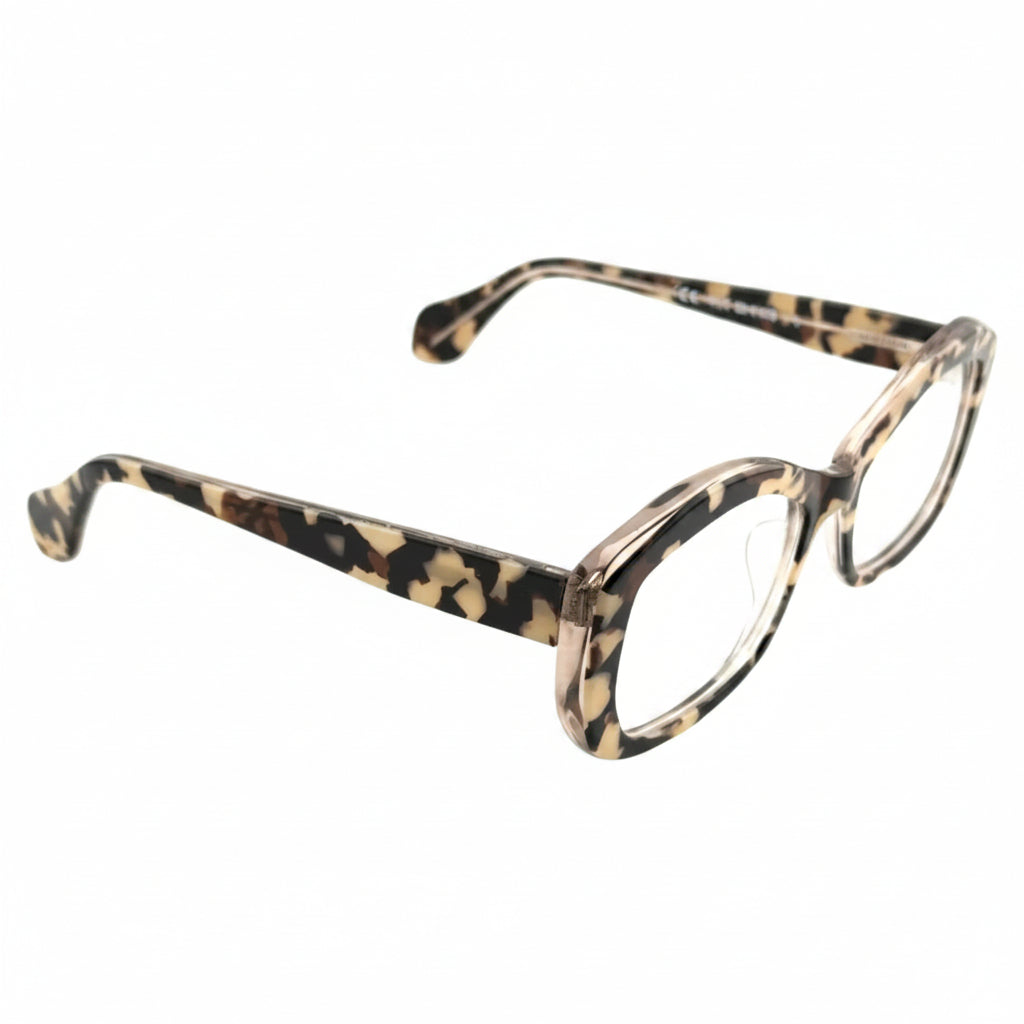 Tortoiseshell cat-eye glasses on a white background