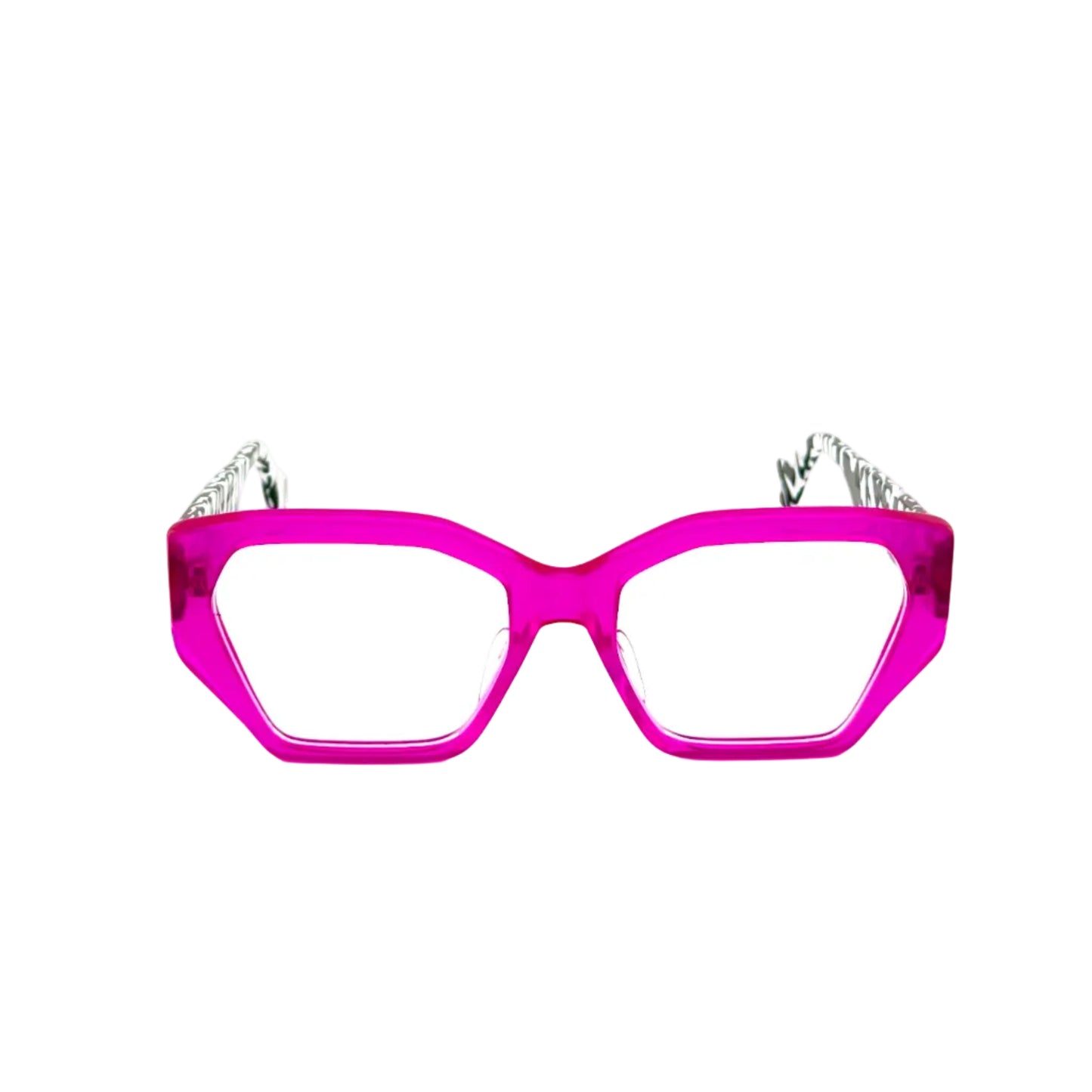 Pink glasses with decorative elements on a white background