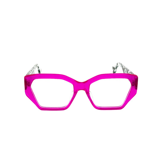 Pink glasses with decorative elements on a white background