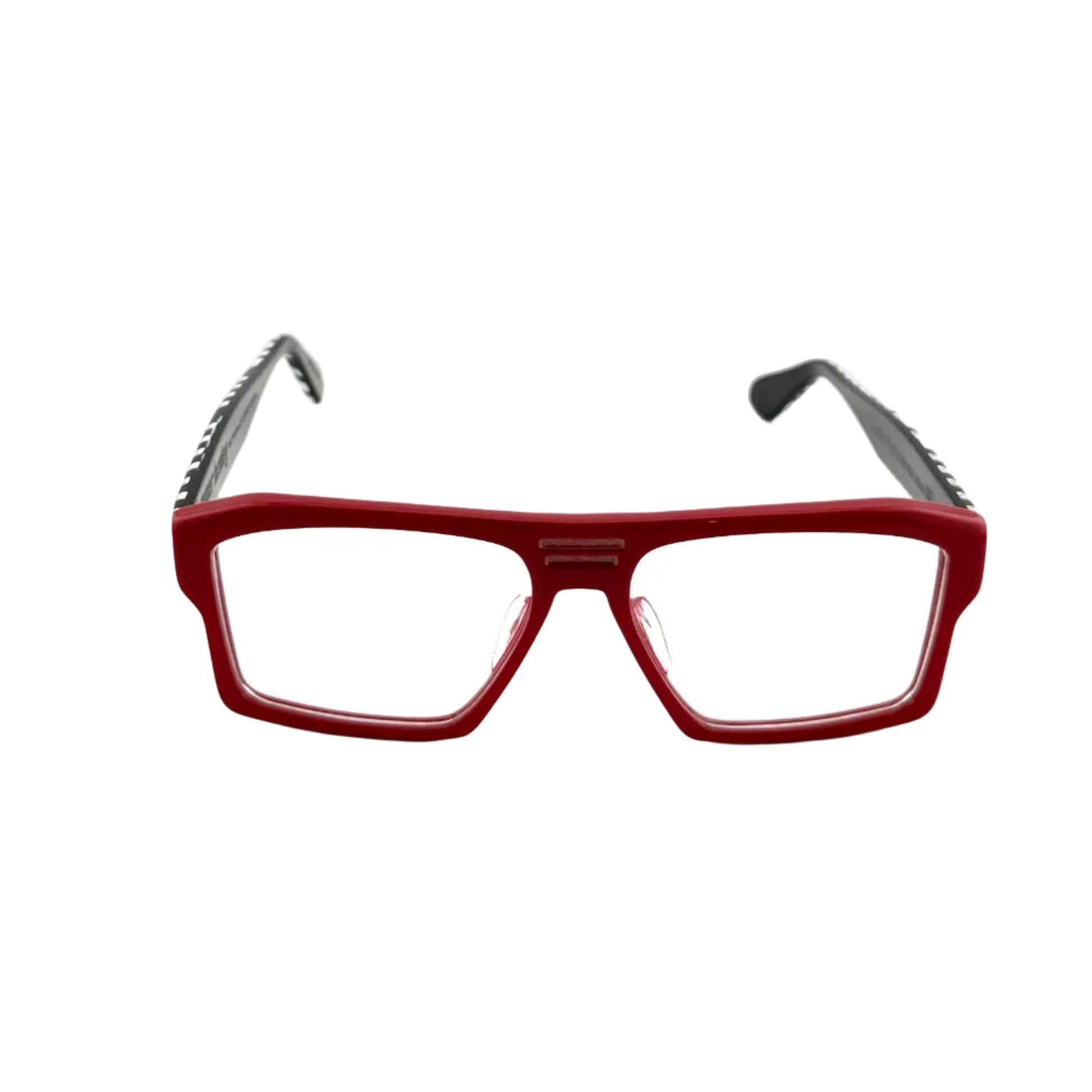Red eyeglasses on a white background