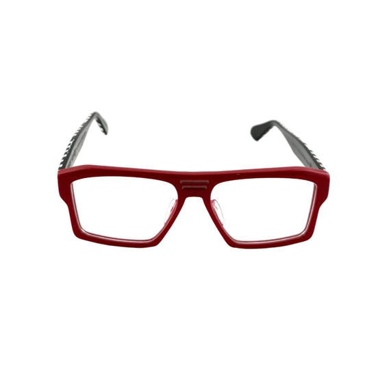 Red eyeglasses on a white background