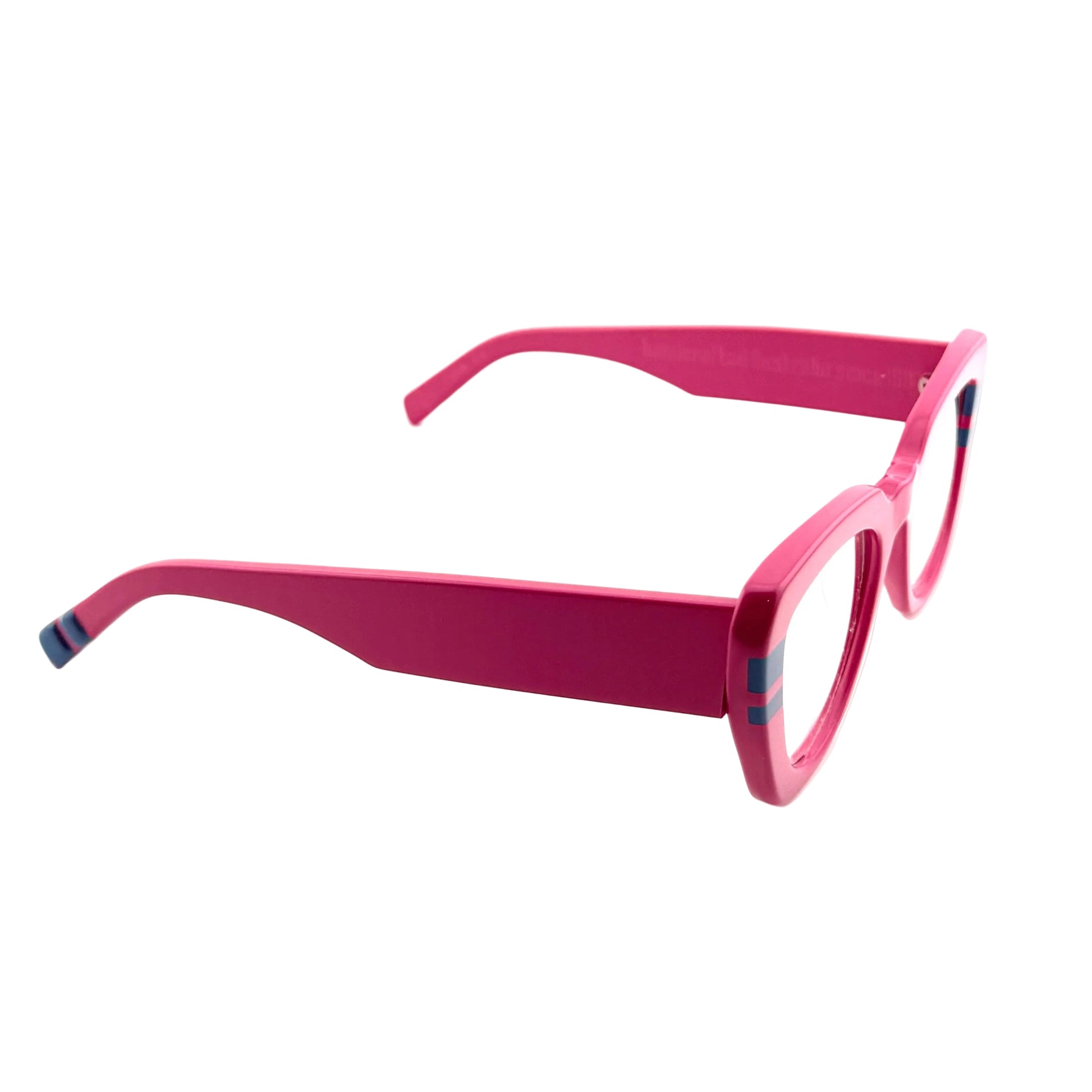 Pink eyeglasses on a white background
