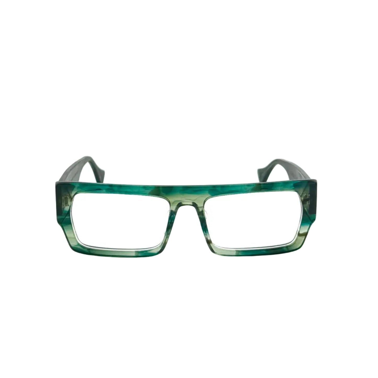 Green eyeglasses on a white background