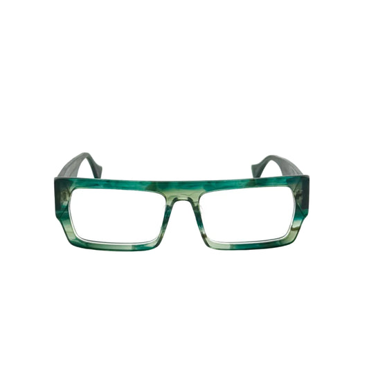 Green eyeglasses on a white background
