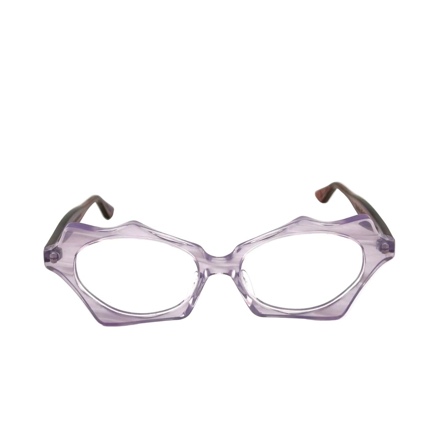 Purple geometric glasses on a white background