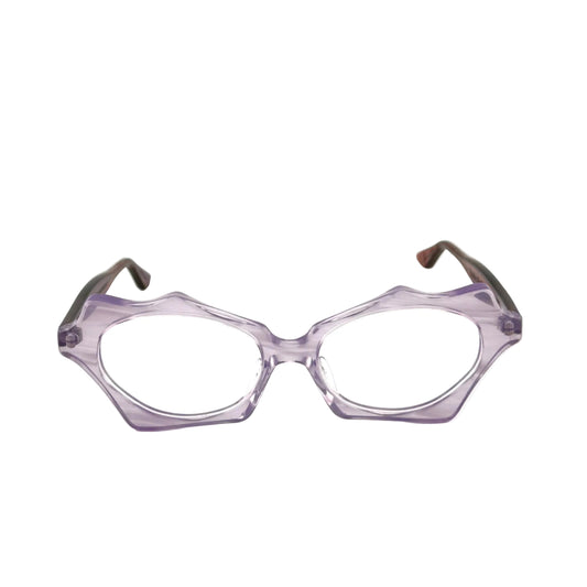 Purple geometric glasses on a white background