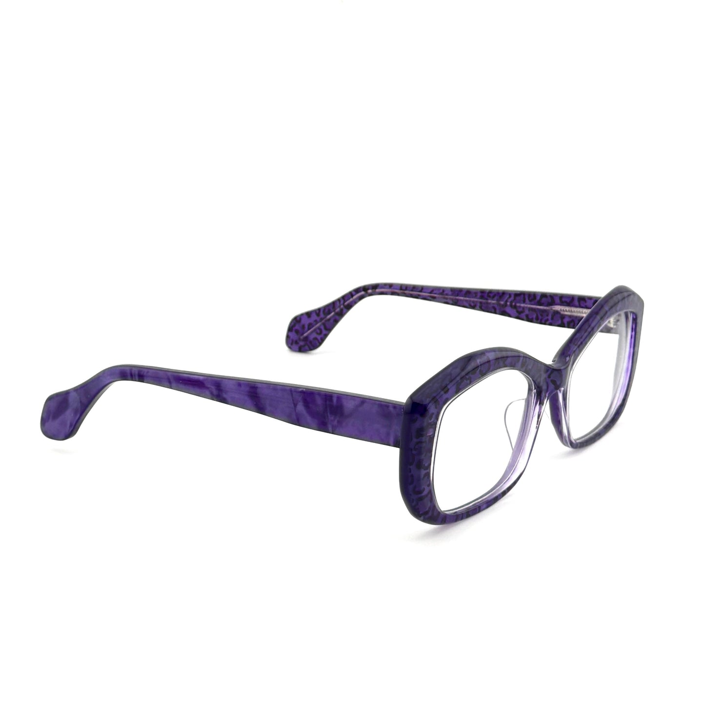 Purple eyeglasses on a white background