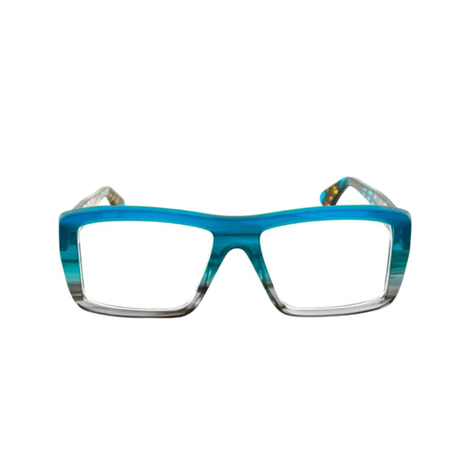 Blue eyeglasses on a white background